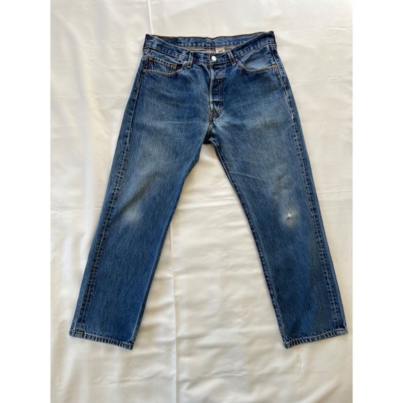 LEVI'S Jeans 501 Vintage Denim Blue Medium Wash Faded 90s Y2K Button Fly 34x30 - Picture 15 of 15